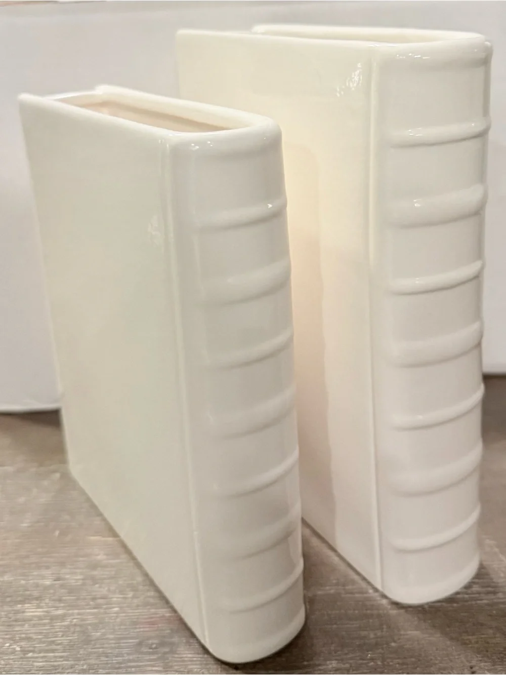 Ceramic Book-Shaped Vase Pair Bookend Glossy  White